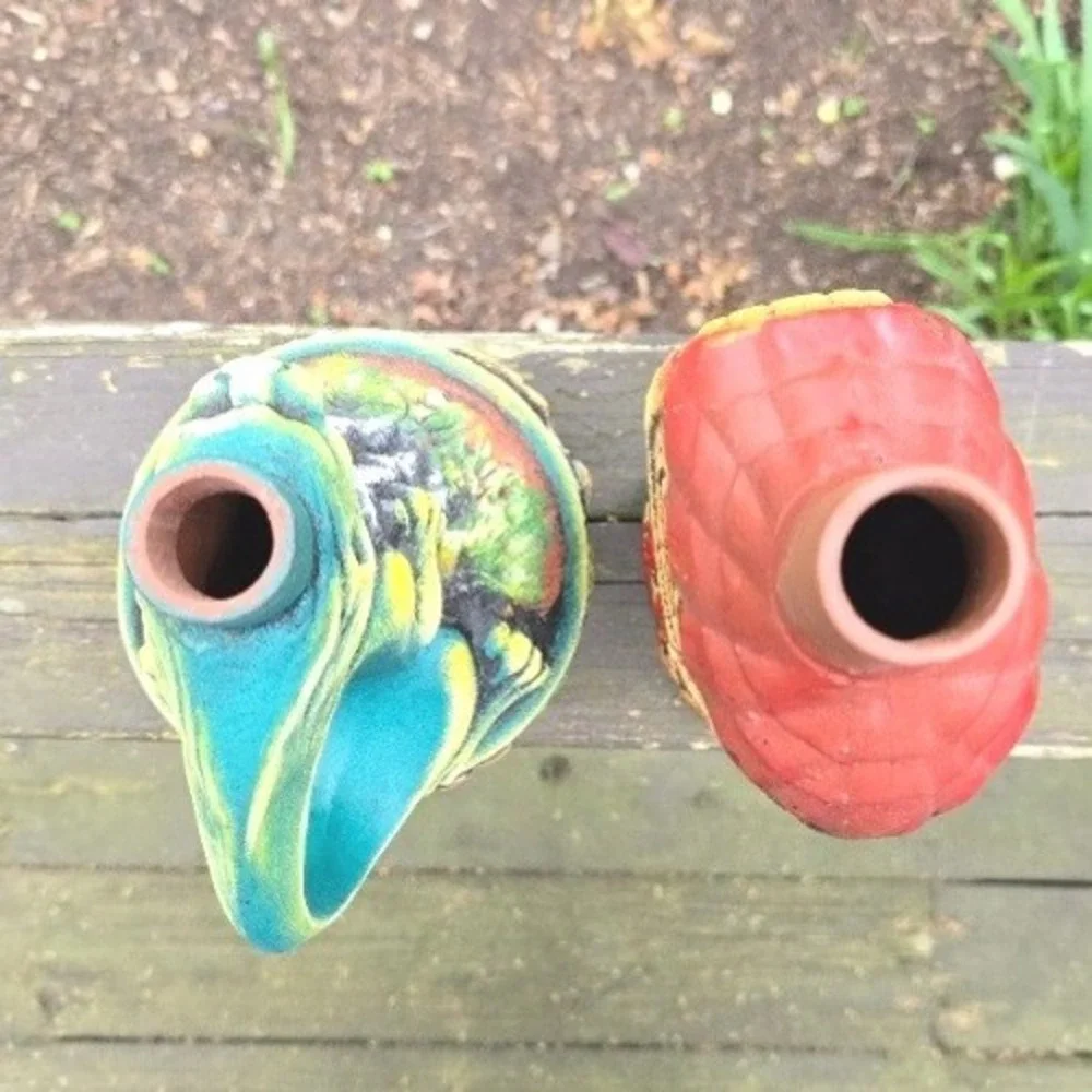 Vintage‎ USSR Georgian Ceramic Wine Bottle Pair Tower Lion Decanter